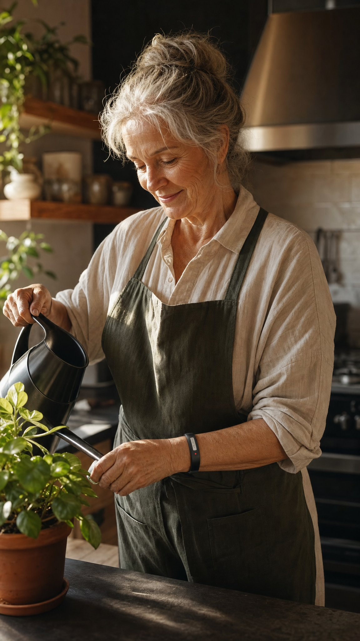 Older adult wearing the ALTA band at home