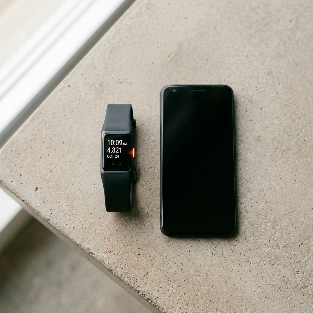 ALTA band beside a powered-off phone